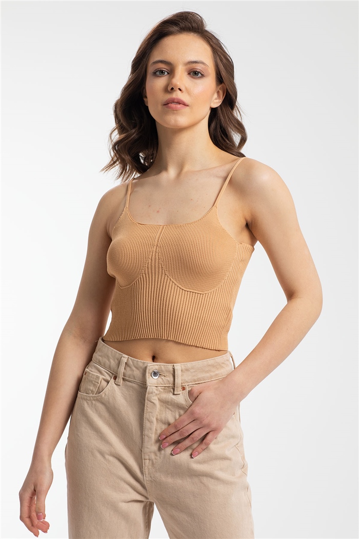 Avrile Fitilli Triko Bluz  CAMEL  A91711-S