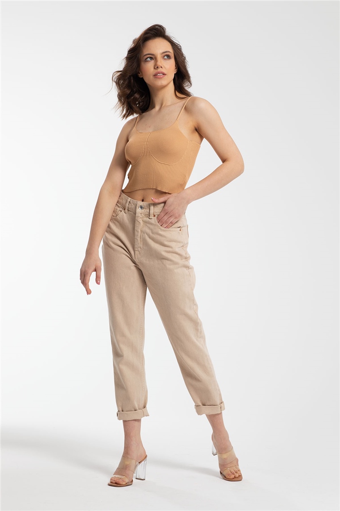 Avrile Fitilli Triko Bluz  CAMEL  A91711-S