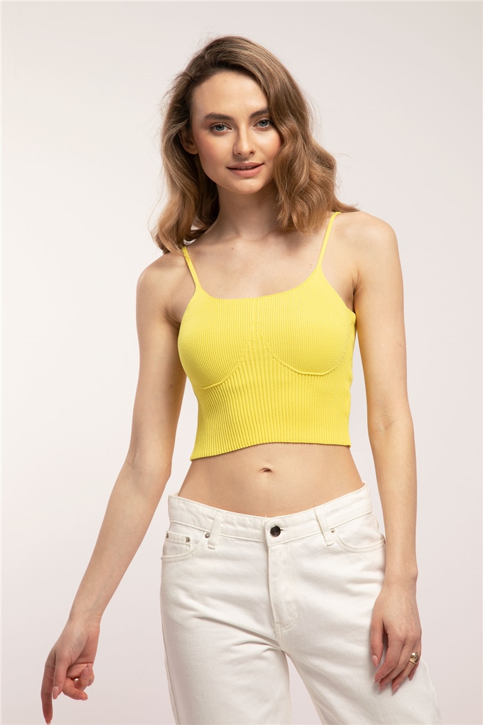 Avrile Fitilli Triko Bluz  SARI  A91711-S