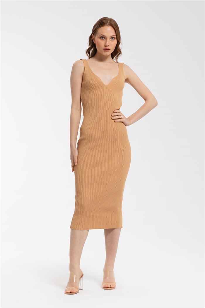 Avrile Fitilli Triko Elbise  CAMEL  A91798-S