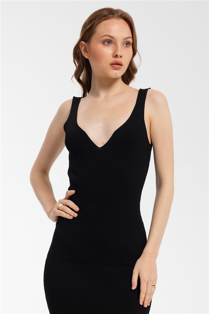 Avrile Fitilli Triko Elbise  SİYAH  A91798-S