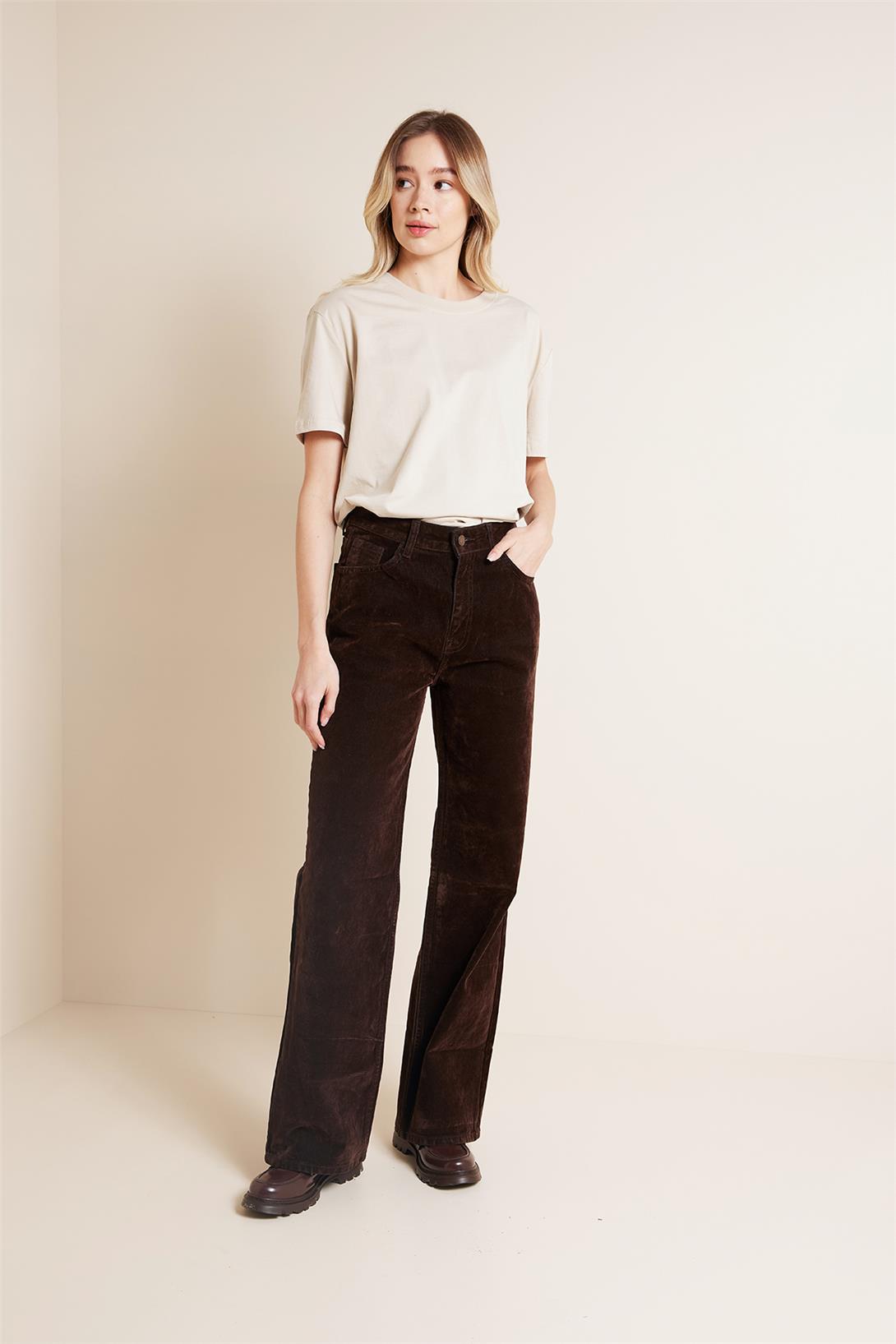 Avrile  FLOKLU STRAIGHT FIT DENIM PANTOLON KAHVE AP25-847