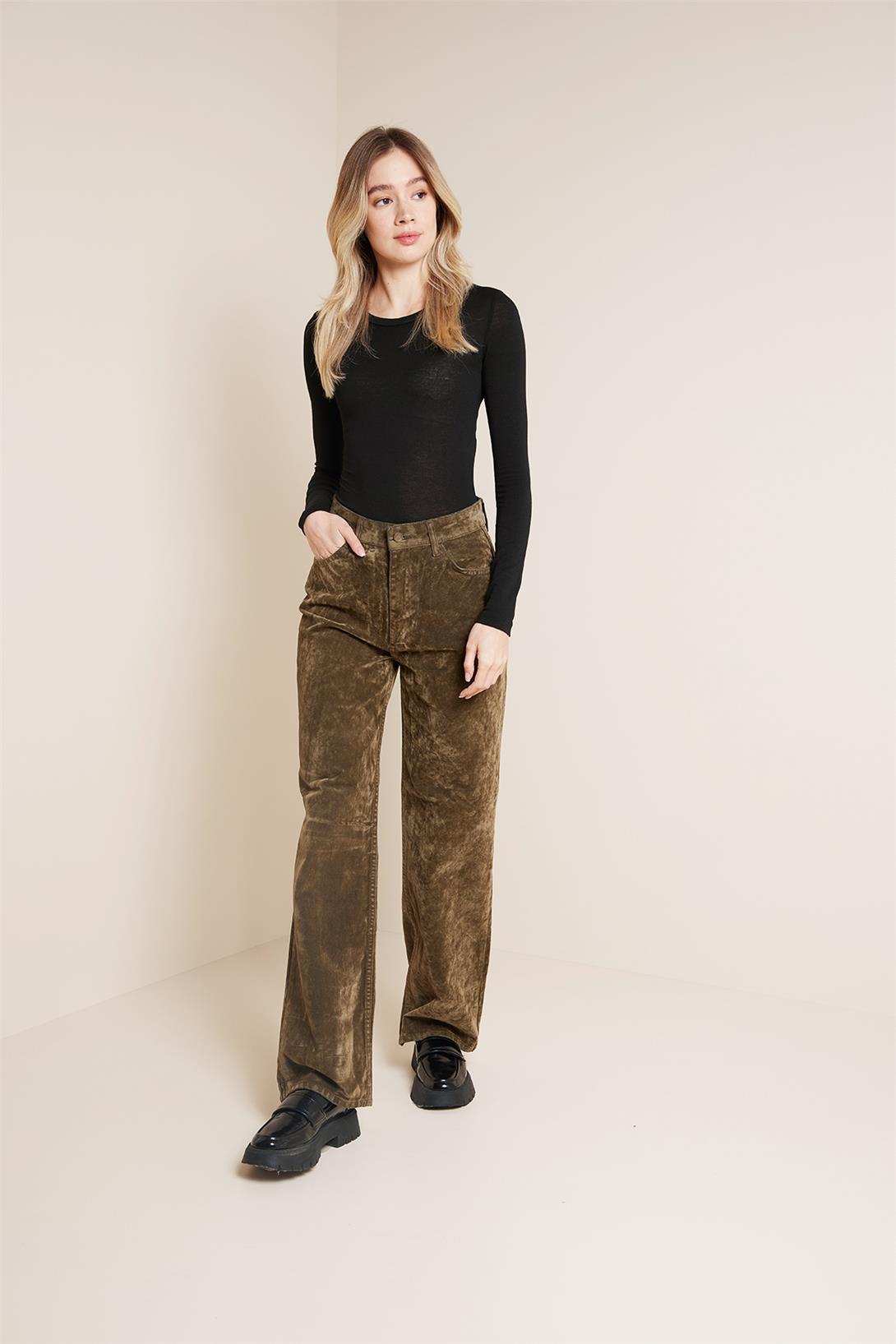 Avrile  FLOKLU STRAIGHT FIT DENIM PANTOLON YAĞ YEŞİLİ AP25-847