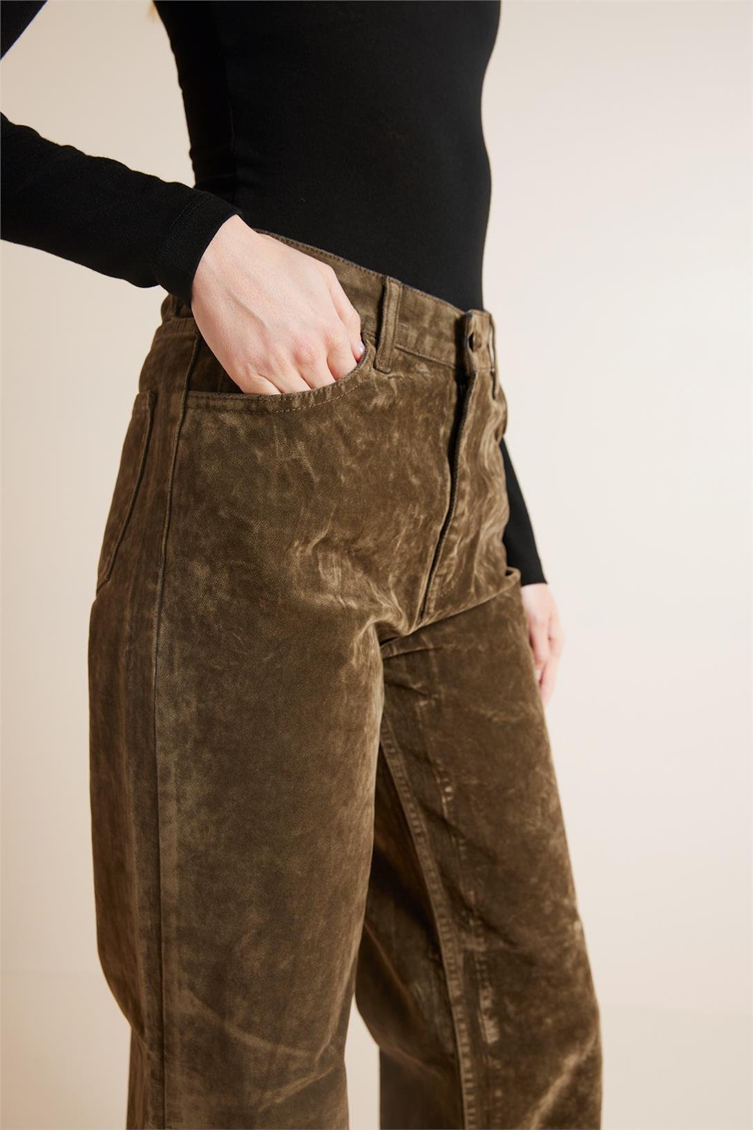 Avrile  FLOKLU STRAIGHT FIT DENIM PANTOLON YAĞ YEŞİLİ AP25-847