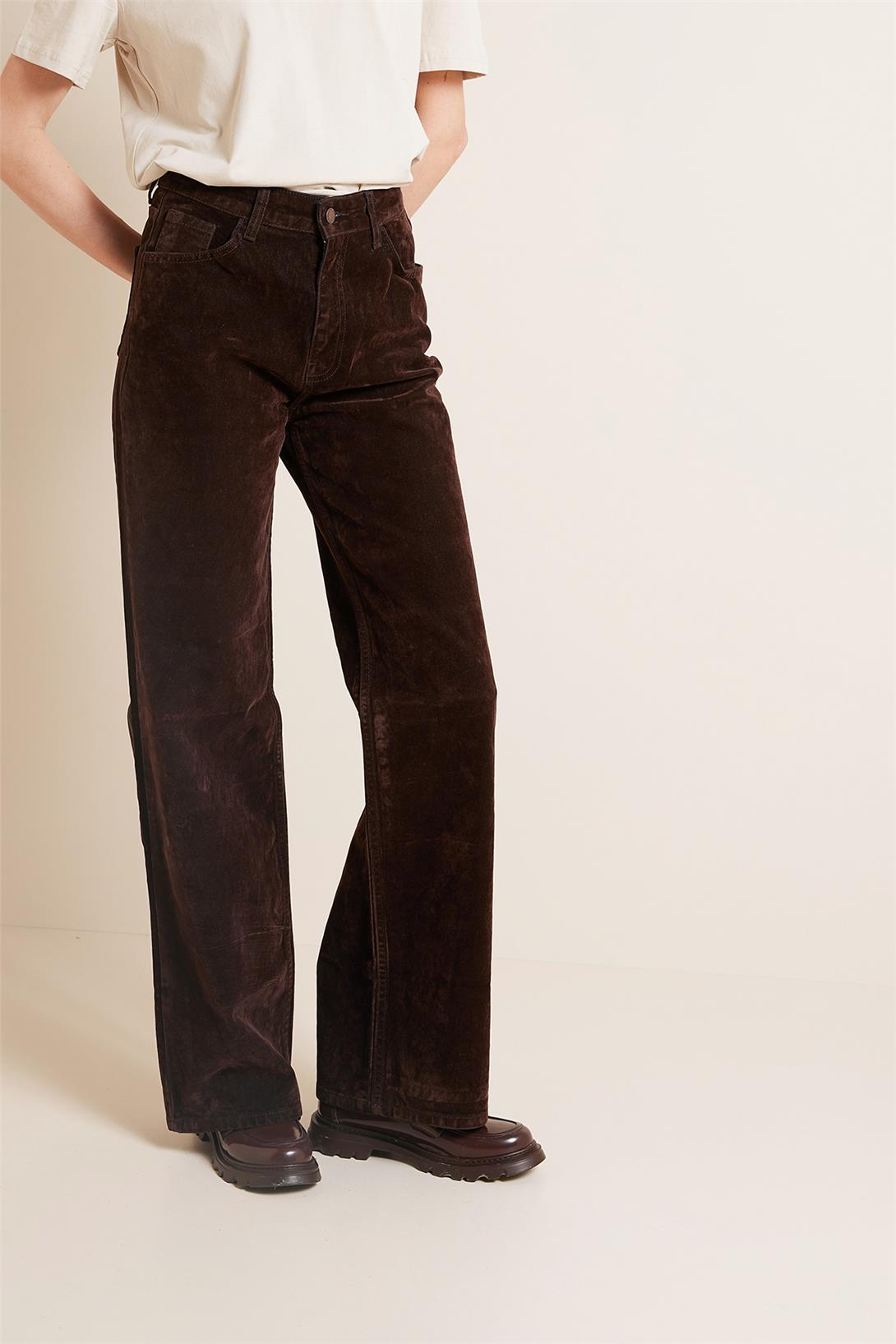 Avrile  FLOKLU STRAIGHT FIT DENIM PANTOLON KAHVE AP25-847