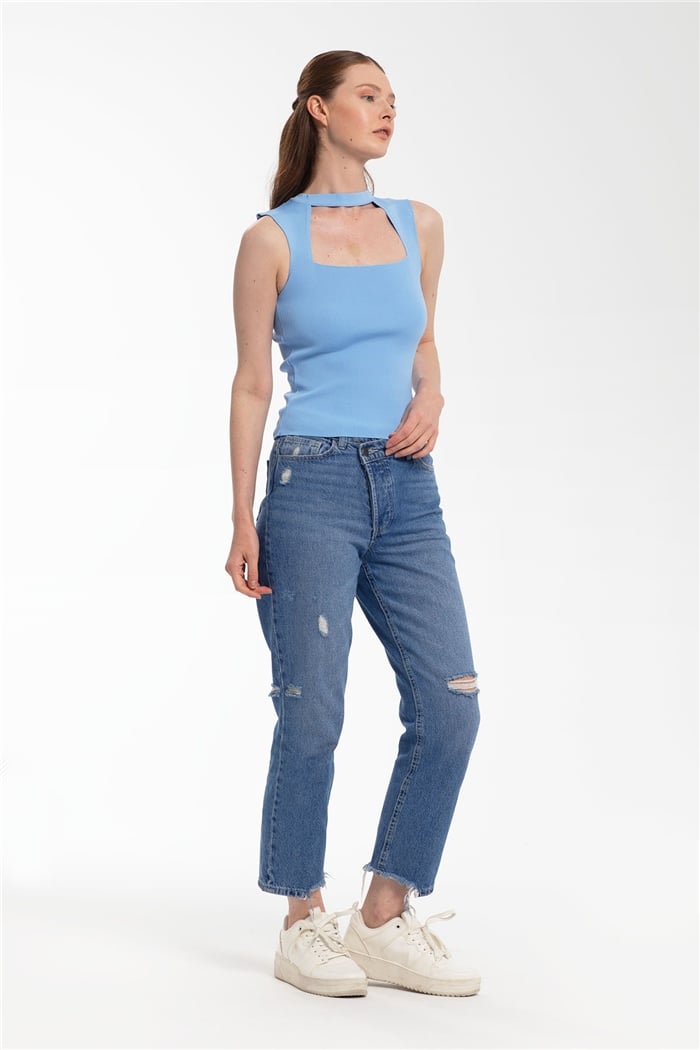 Avrile Göğüs Dekolteli Triko Bluz  BEBE MAVİ  A91808-S
