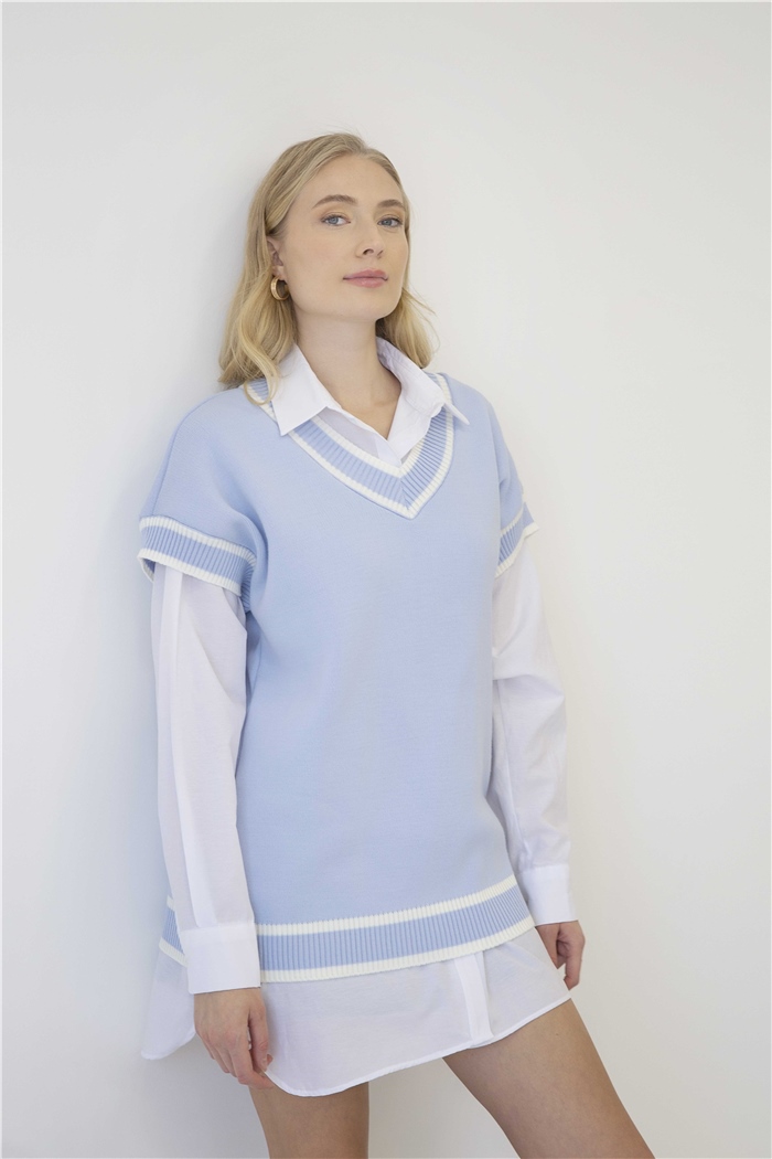 Avrile İçi Gömlekli Triko Süveter  BEBE MAVİ  A91583-S