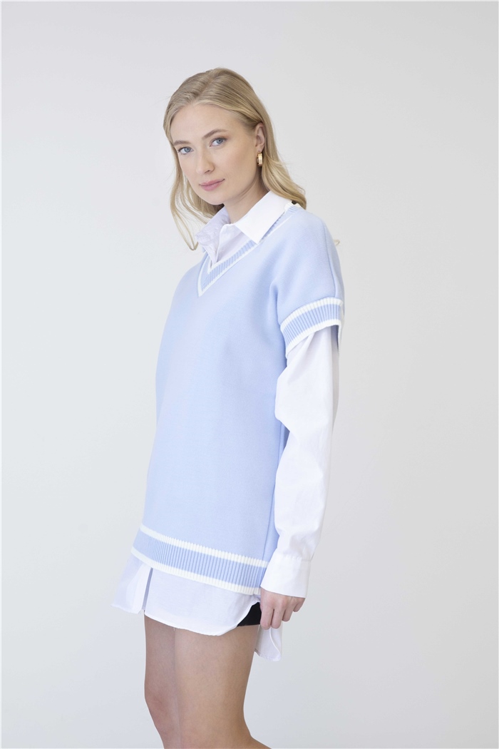 Avrile İçi Gömlekli Triko Süveter  BEBE MAVİ  A91583-S