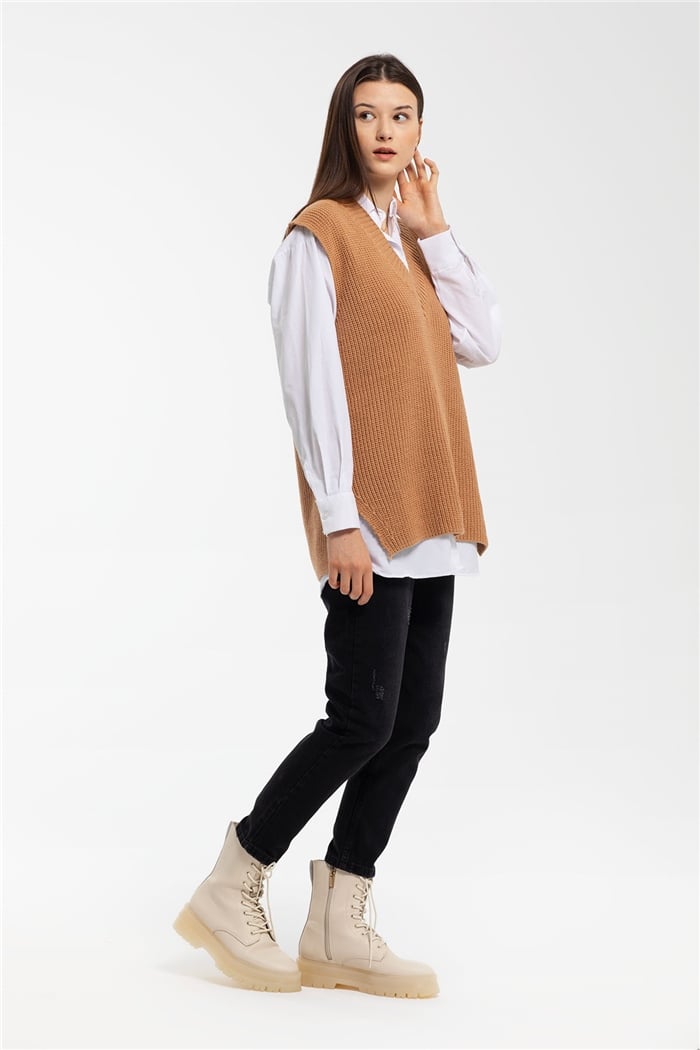 Avrile İçi Gömlekli Triko Süveter  CAMEL  A91580-S
