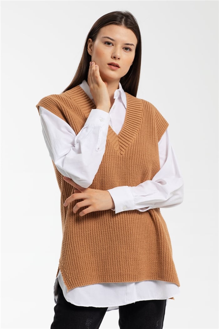 Avrile İçi Gömlekli Triko Süveter  CAMEL  A91580-S