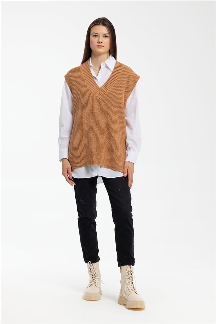 Avrile İçi Gömlekli Triko Süveter  CAMEL  A91580-S