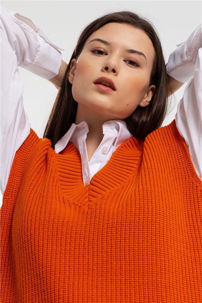 Avrile İçi Gömlekli Triko Süveter  ORANJ  A91580-S