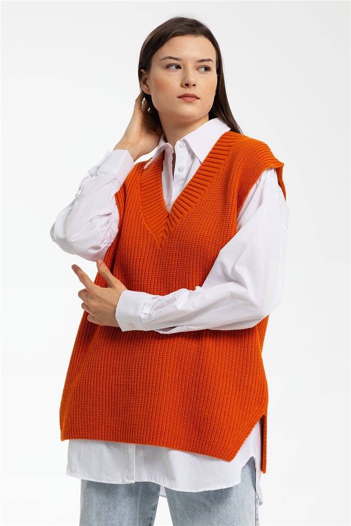 Avrile İçi Gömlekli Triko Süveter  ORANJ  A91580-S