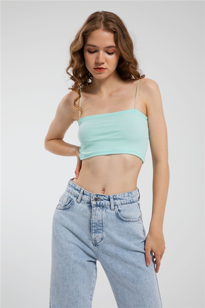 Avrile İnce Askılı Triko Crop  MİNT YEŞİLİ  A21-10418