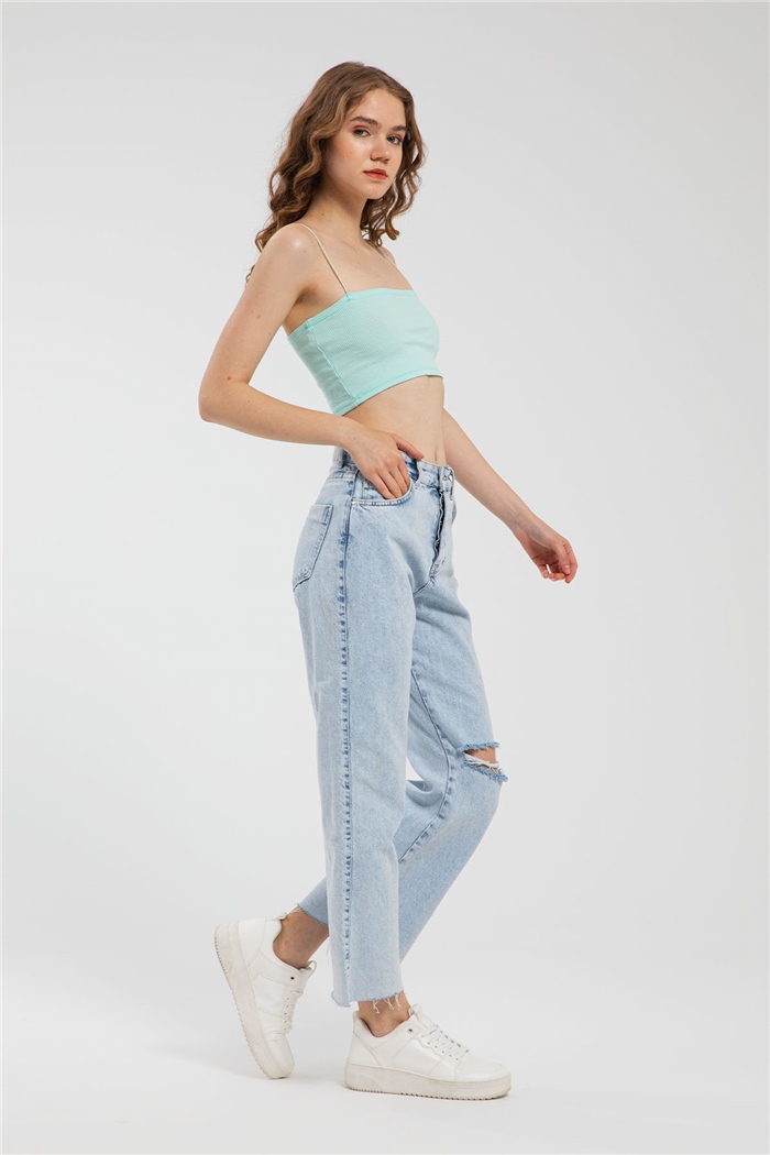 Avrile İnce Askılı Triko Crop  MİNT YEŞİLİ  A21-10418