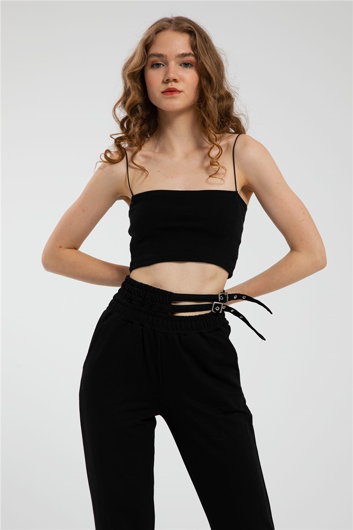 Avrile İnce Askılı Triko Crop  SİYAH  A21-10418