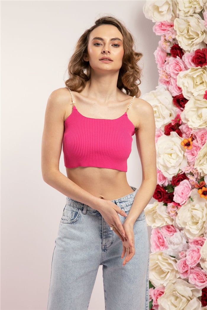 Avrile İnci Askılı Triko Bluz  FUŞYA  A91751-S