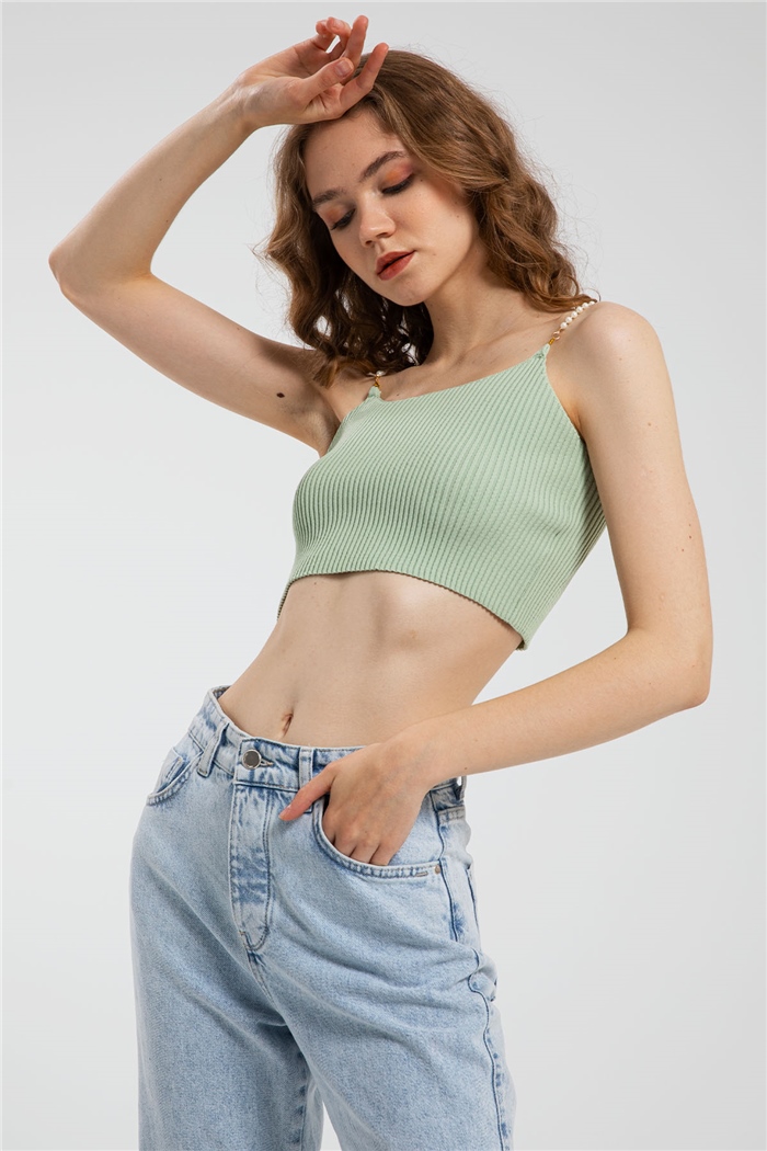 Avrile İnci Askılı Triko Bluz  MİNT YEŞİLİ  A91751-S