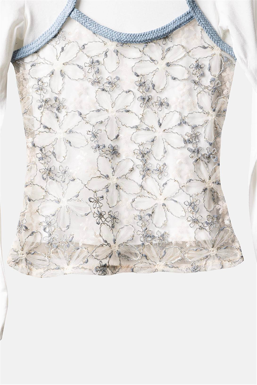 Avrile  İŞLEMELİ TÜL DETAYLI UZUN KOLLU T-SHIRT İNDİGO A25-10366