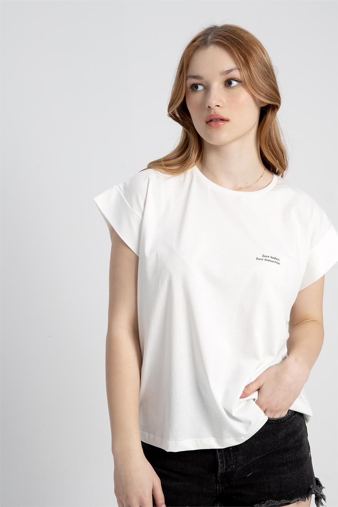 Avrile Kadın Baskılı T-Shirt EKRU A23-10100