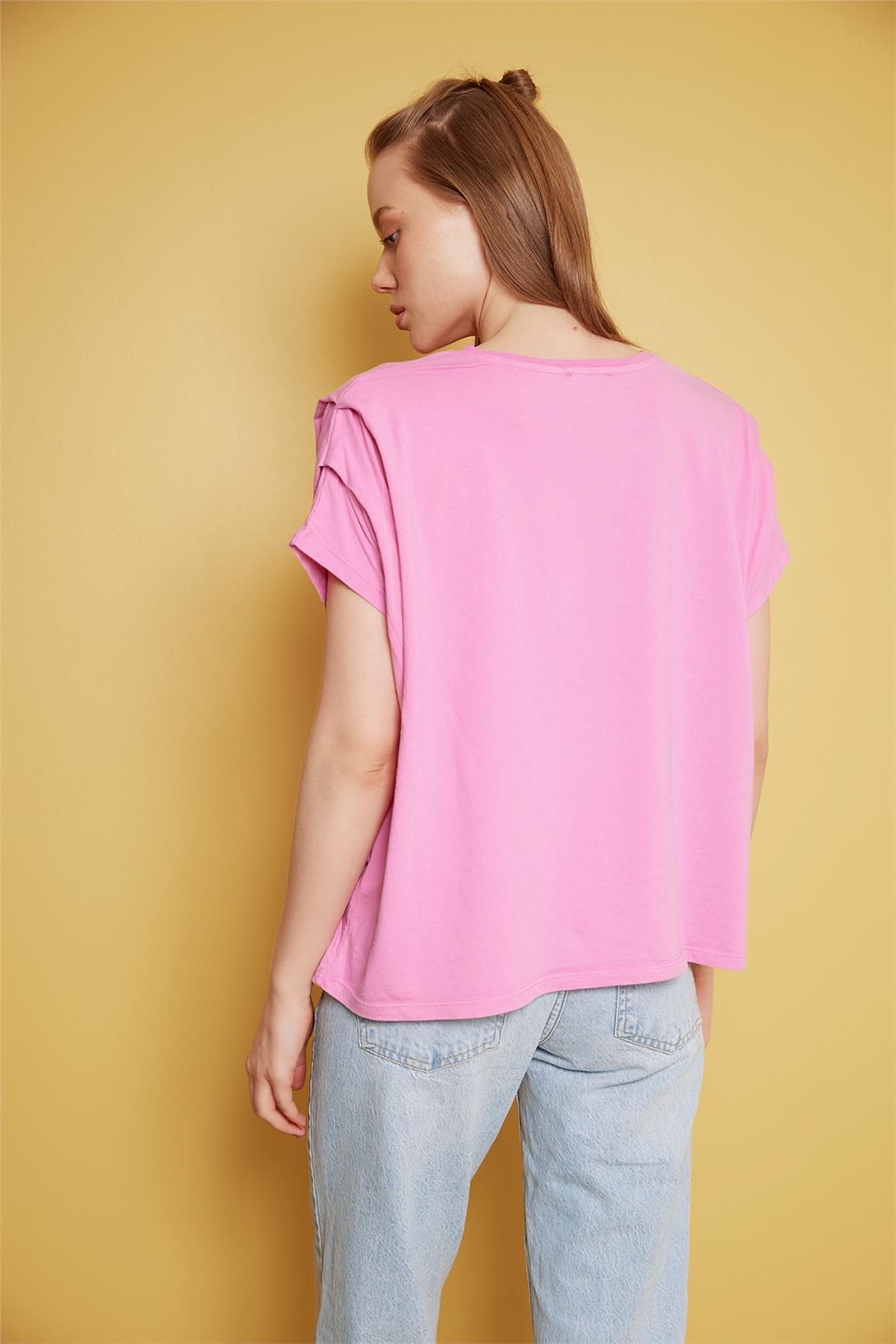 Avrile Kadın BASKILI TAŞ DETAYLI  T-SHIRT PEMBE A24-10281