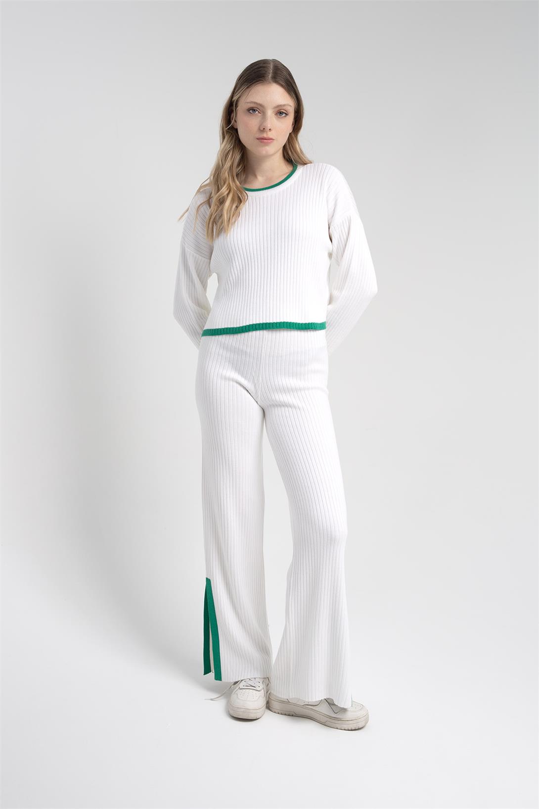 Avrile Kadın ÇİZGİ DETAYLI TRİKO TAKIM BEYAZ-BENETTON A92248-S