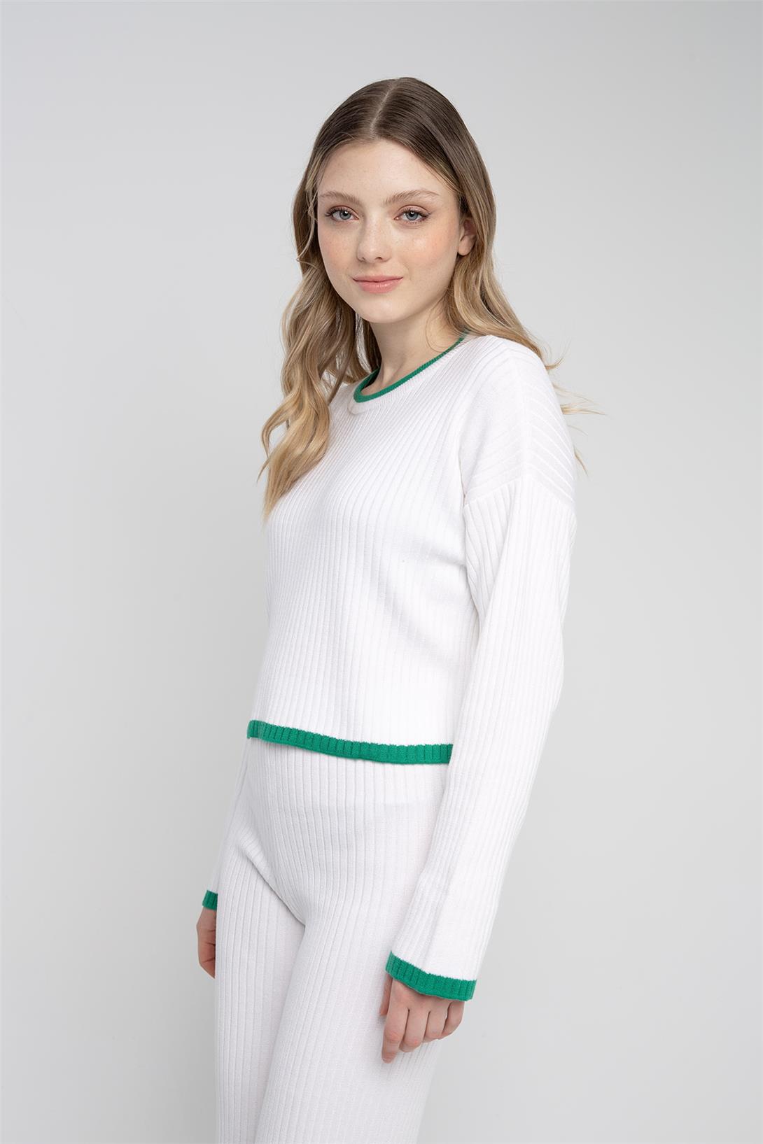 Avrile Kadın ÇİZGİ DETAYLI TRİKO TAKIM BEYAZ-BENETTON A92248-S