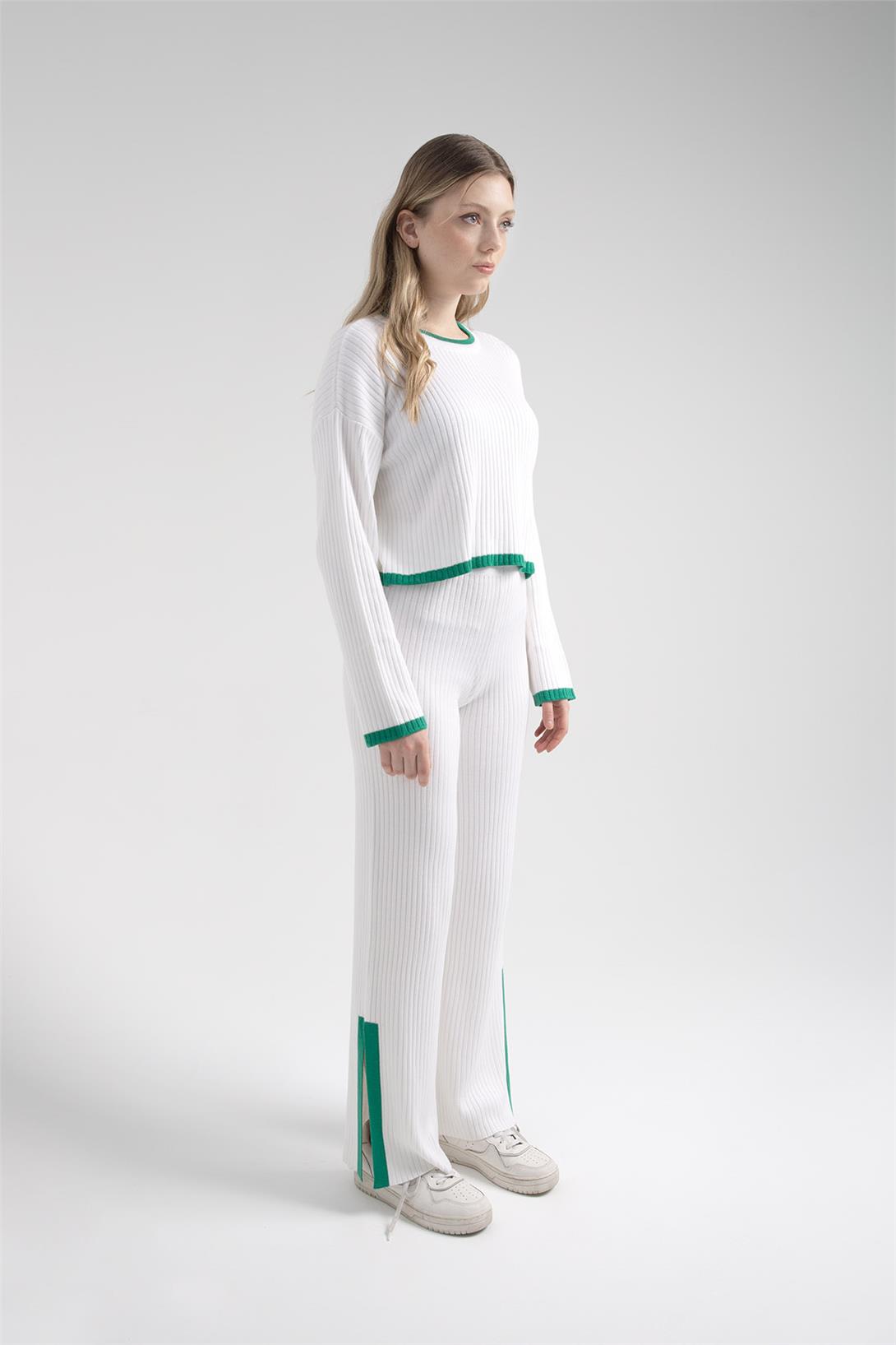Avrile Kadın ÇİZGİ DETAYLI TRİKO TAKIM BEYAZ-BENETTON A92248-S
