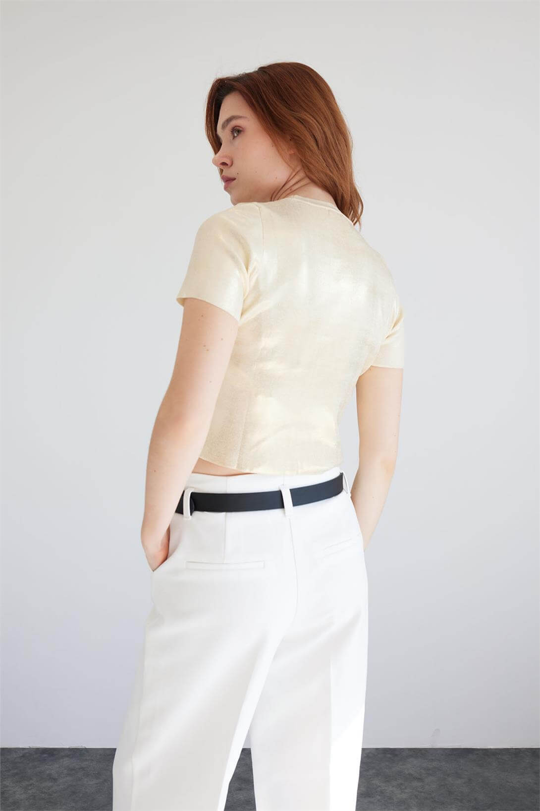 Avrile Kadın METALİK TRİKO T-SHIRT HAM EKRU A92508-S