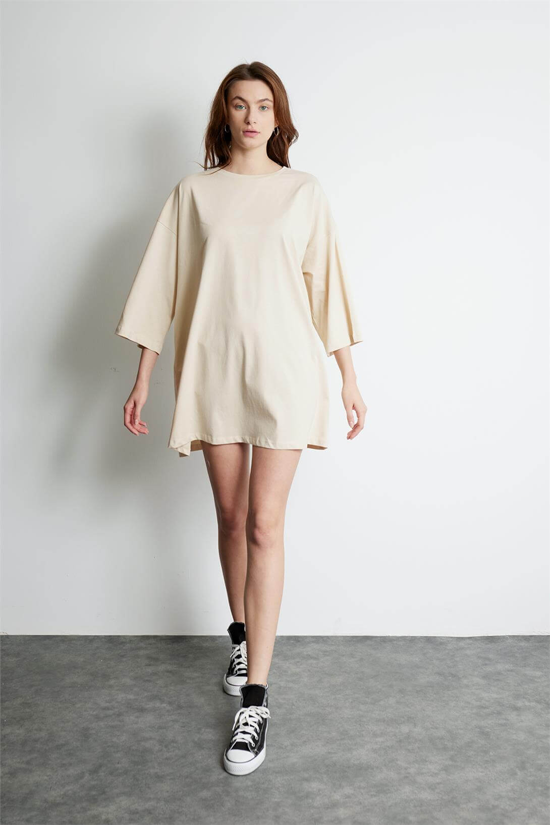 Avrile Kadın OVERSIZE  ELBİSE BEJ A24-10273