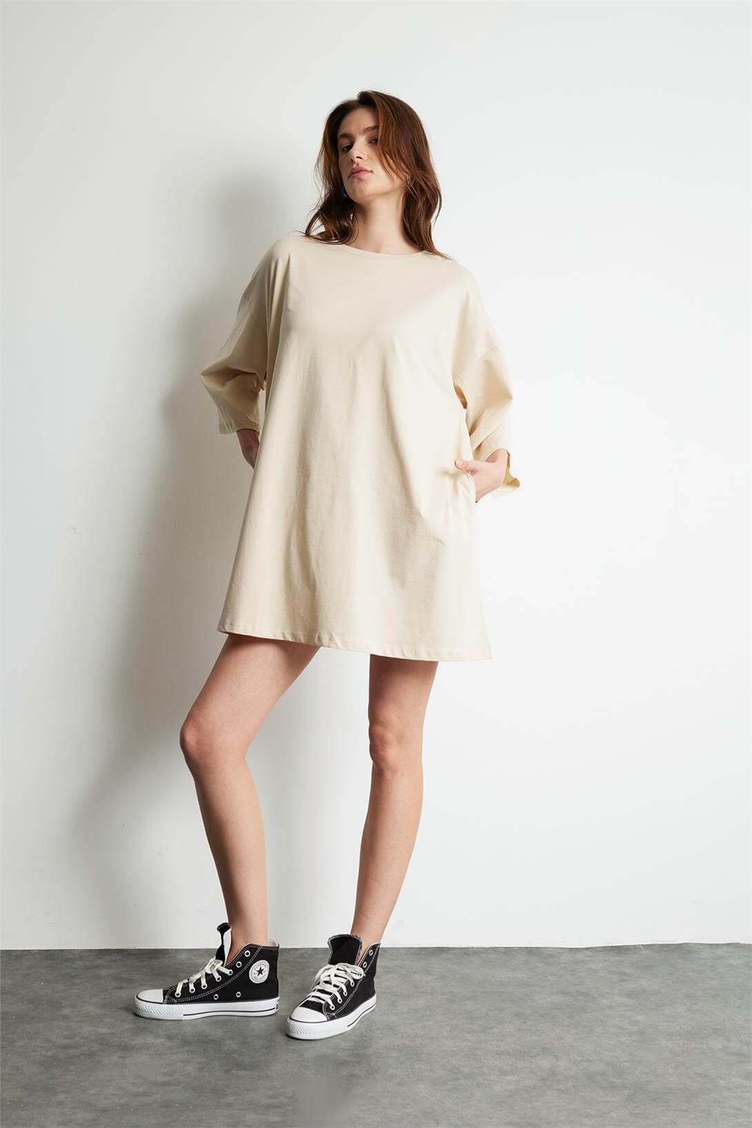 Avrile Kadın OVERSIZE  ELBİSE BEJ A24-10273