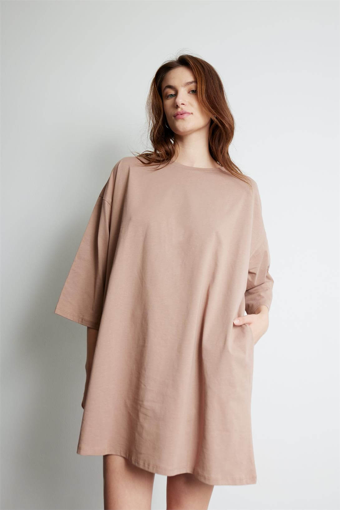 Avrile Kadın OVERSIZE  ELBİSE VİZON A24-10273