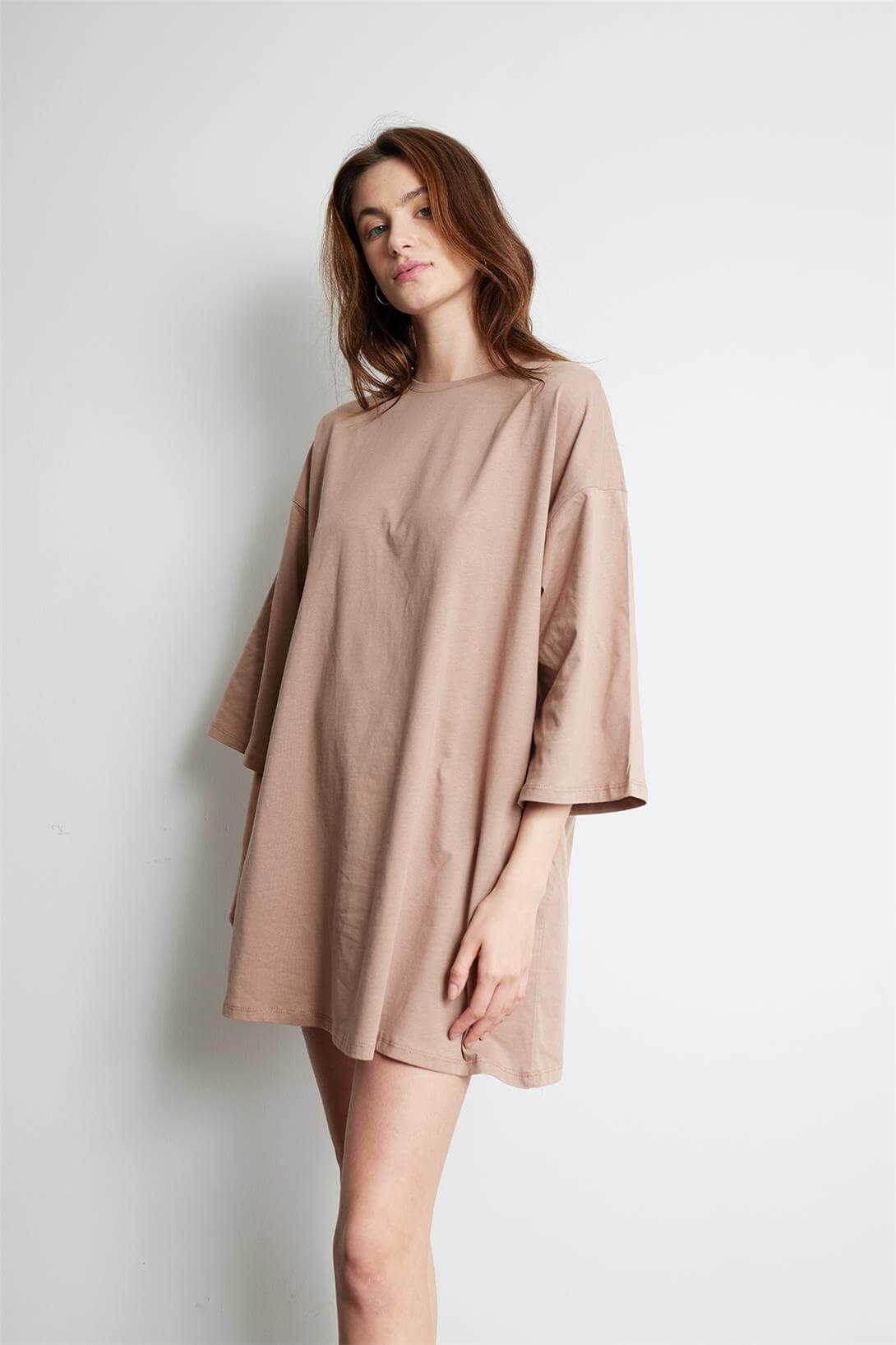 Avrile Kadın OVERSIZE  ELBİSE VİZON A24-10273