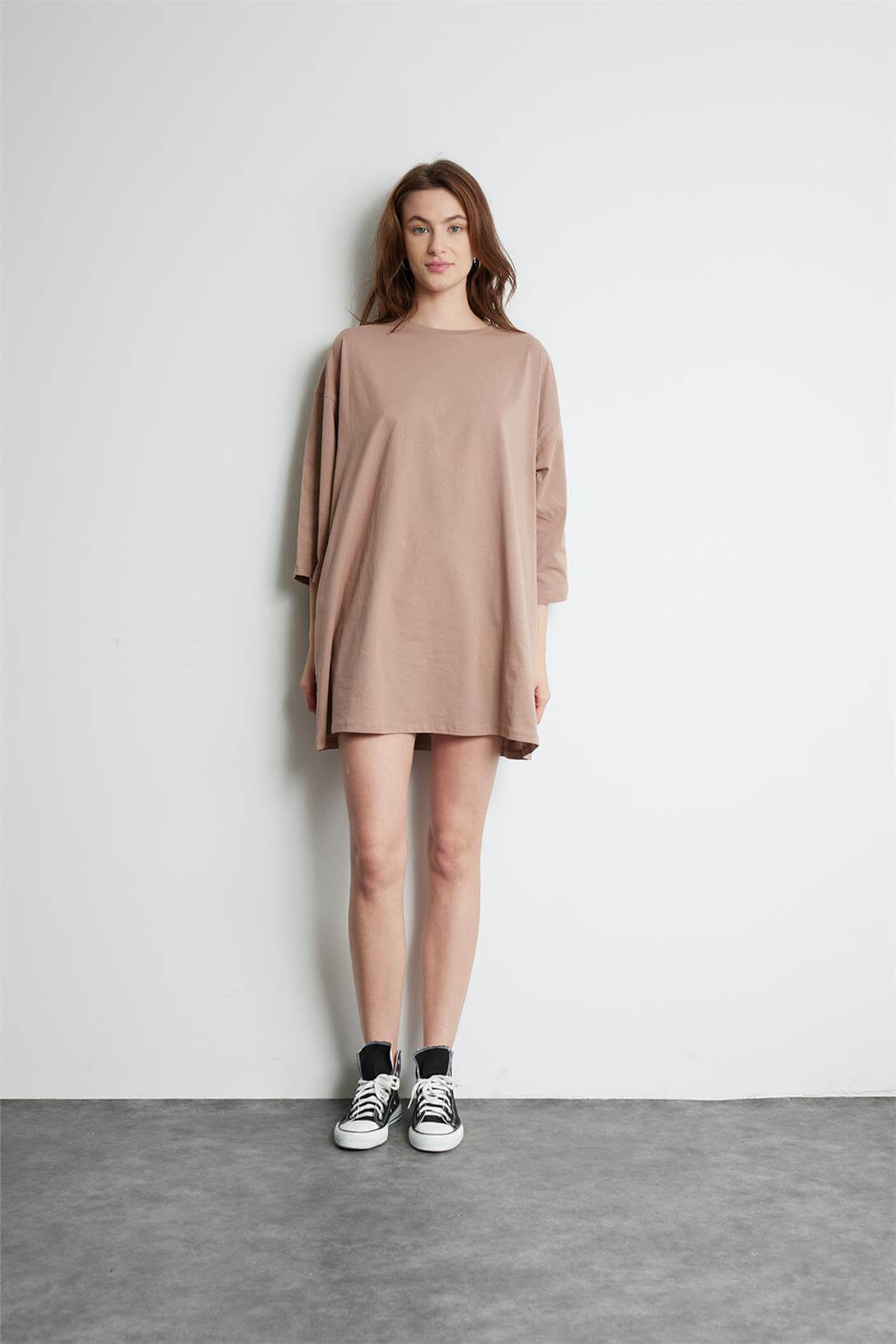 Avrile Kadın OVERSIZE  ELBİSE VİZON A24-10273