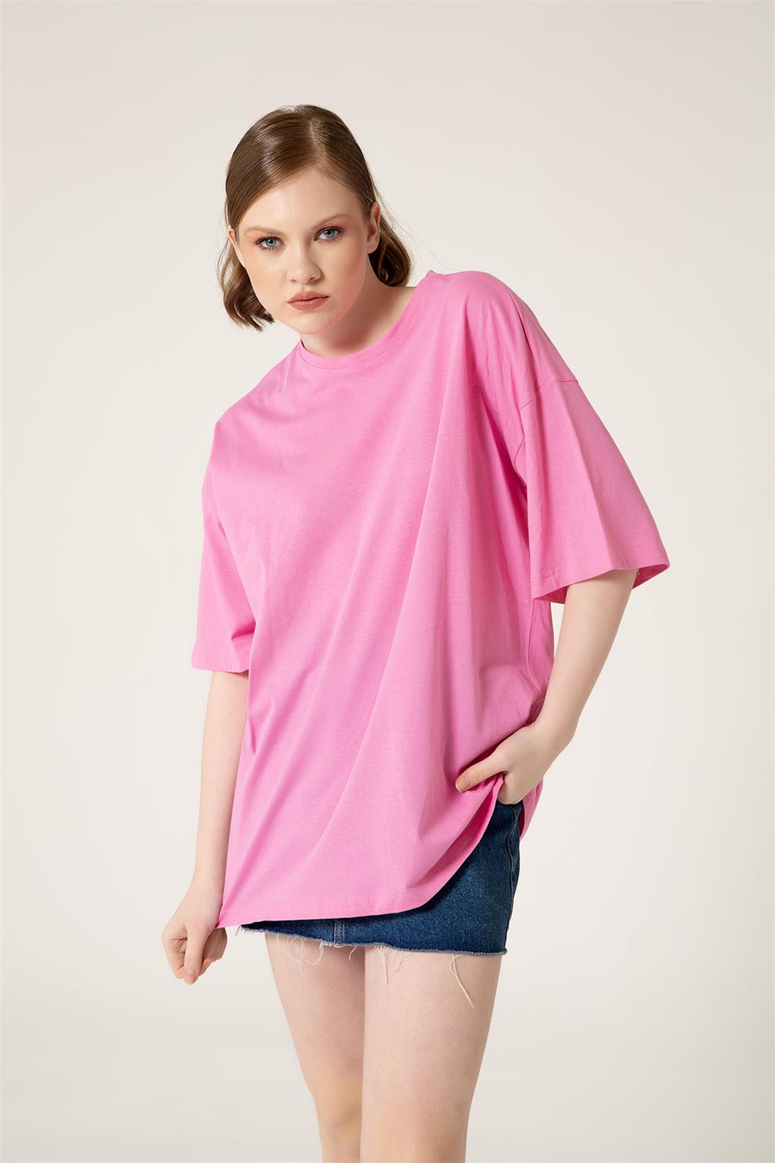 Avrile Kadın Oversize T-Shirt PEMBE A23-10111
