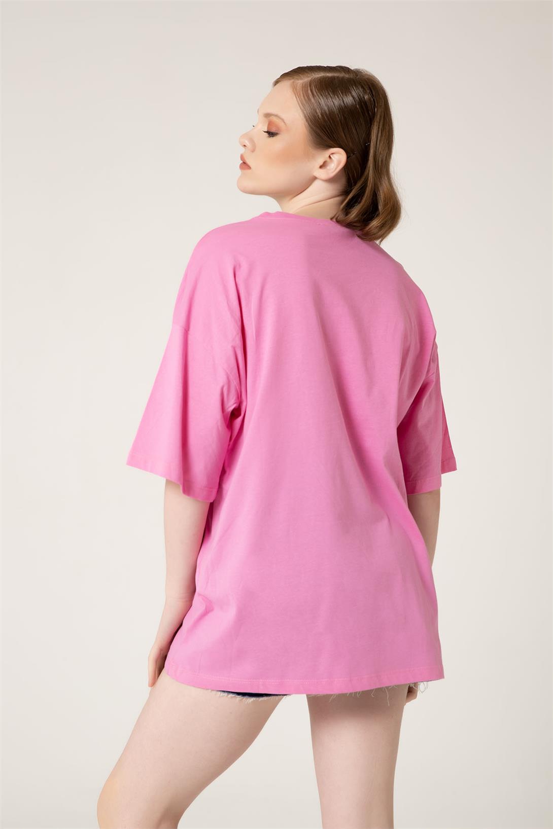 Avrile Kadın Oversize T-Shirt PEMBE A23-10111