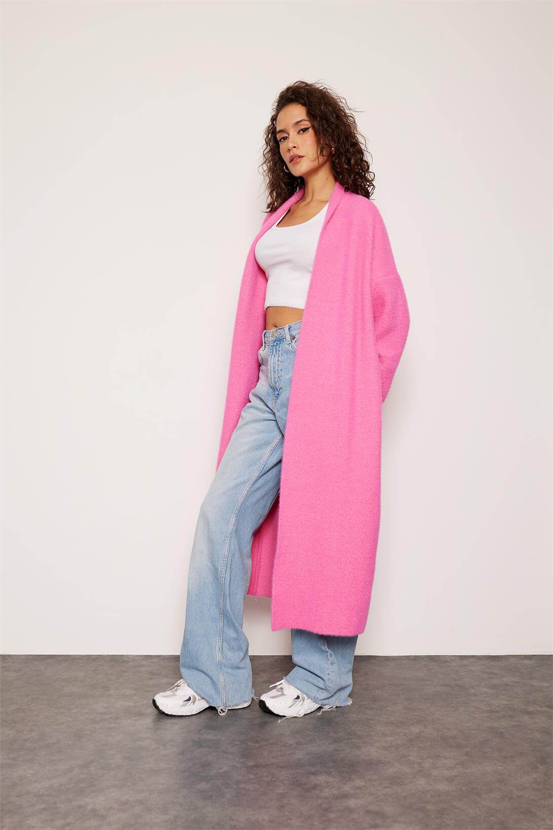 Avrile Kadın Uzun Triko Hırka PEMBE A92476-S
