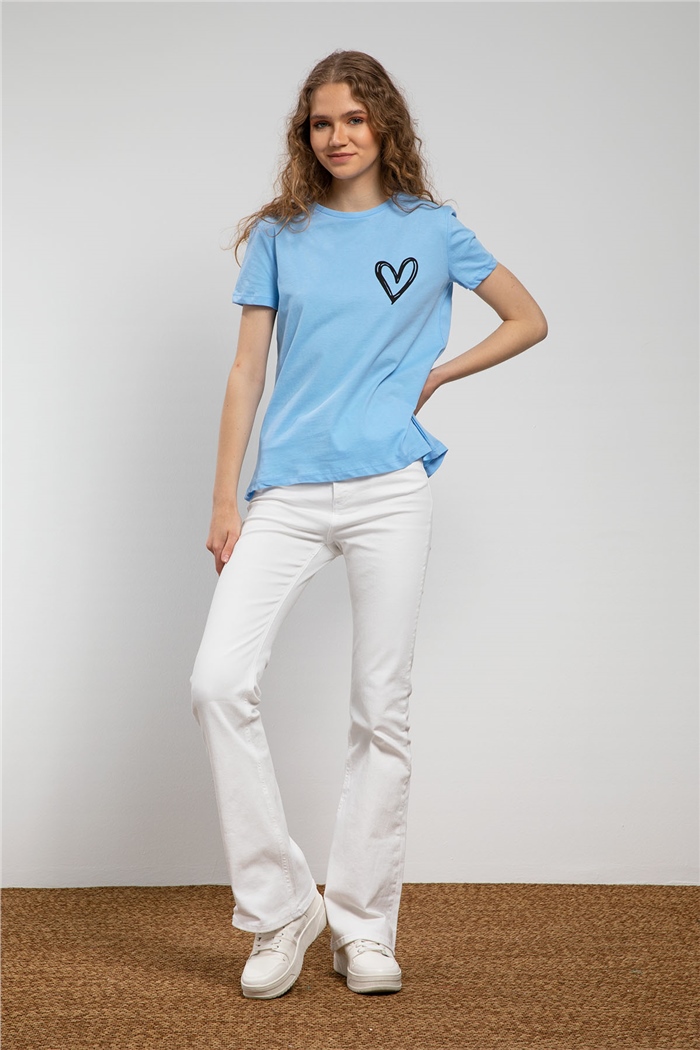 Avrile Kalp Baskılı T-Shirt  BEBE MAVİ  A21-10432
