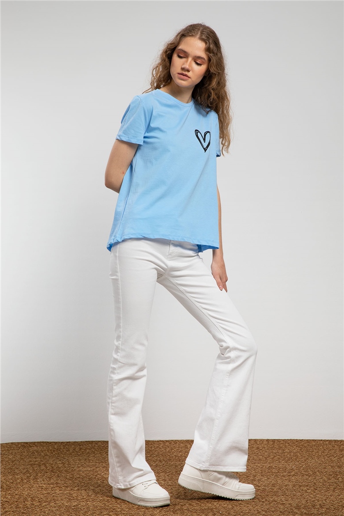 Avrile Kalp Baskılı T-Shirt  BEBE MAVİ  A21-10432