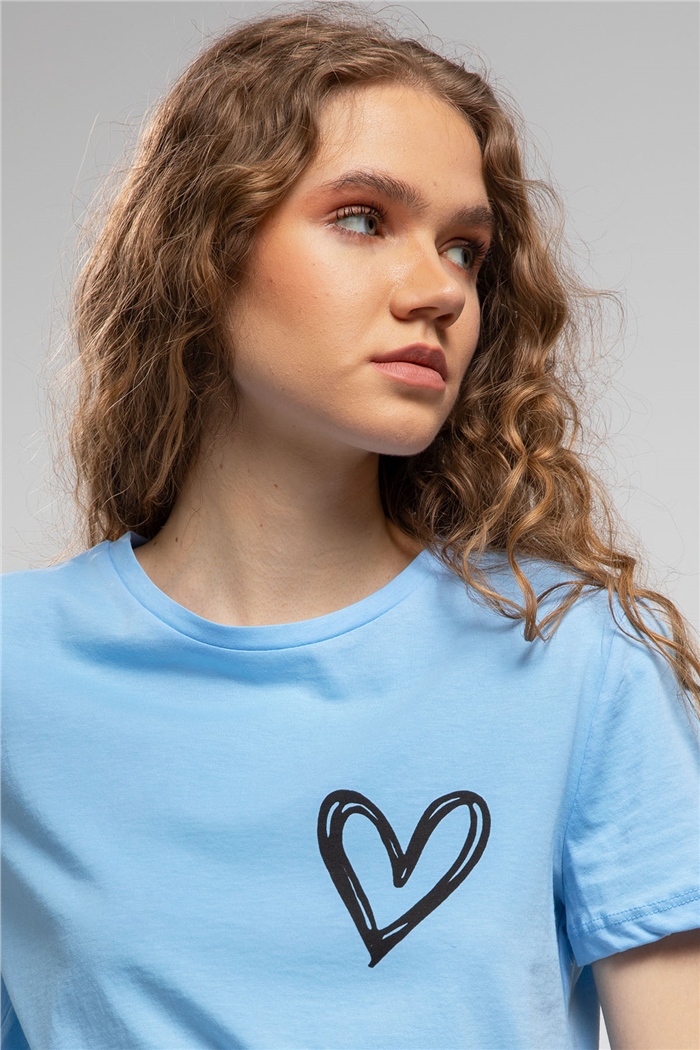 Avrile Kalp Baskılı T-Shirt  BEBE MAVİ  A21-10432