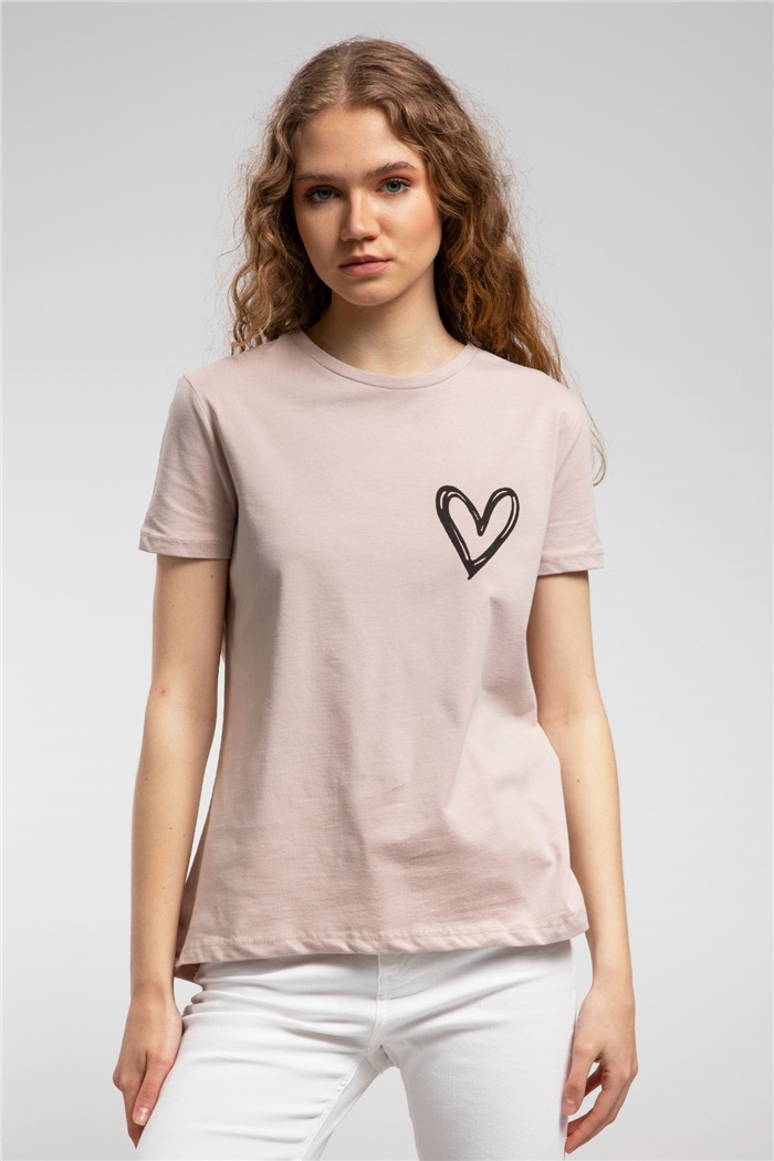 Avrile Kalp Baskılı T-Shirt  BEJ  A21-10432