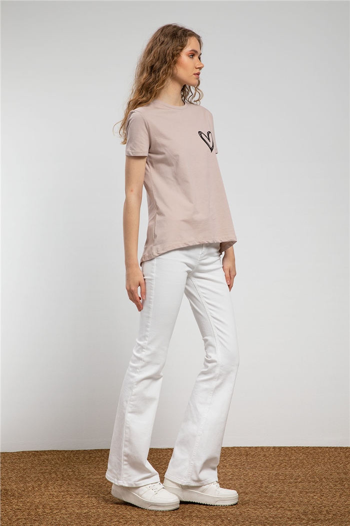 Avrile Kalp Baskılı T-Shirt  BEJ  A21-10432