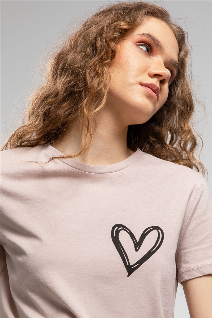 Avrile Kalp Baskılı T-Shirt  BEJ  A21-10432