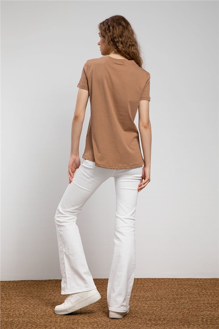 Avrile Kalp Baskılı T-Shirt  CAMEL  A21-10432