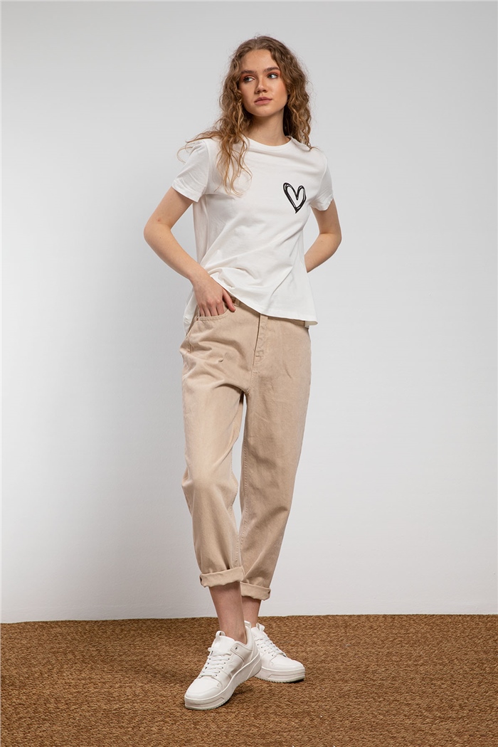 Avrile Kalp Baskılı T-Shirt  EKRU  A21-10432