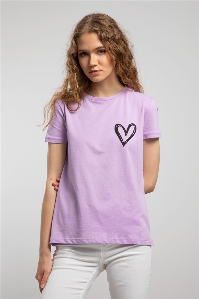 Avrile Kalp Baskılı T-Shirt  LİLA  A21-10432
