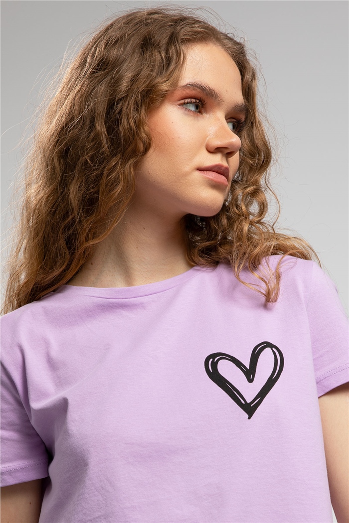 Avrile Kalp Baskılı T-Shirt  LİLA  A21-10432