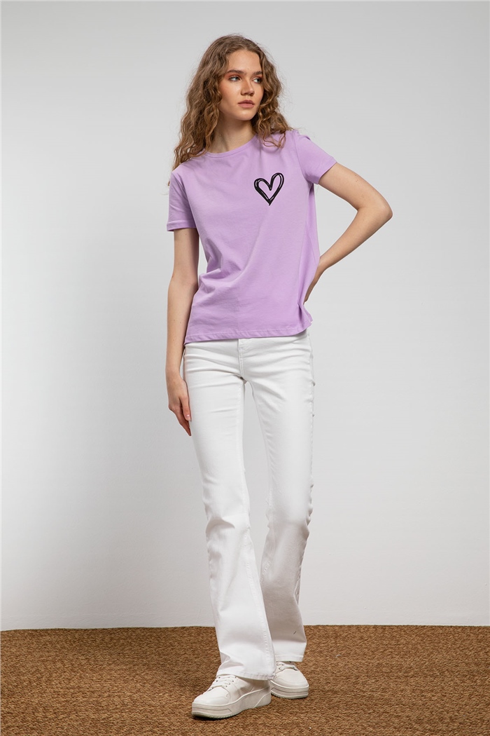Avrile Kalp Baskılı T-Shirt  LİLA  A21-10432