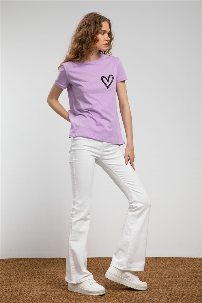 Avrile Kalp Baskılı T-Shirt  LİLA  A21-10432