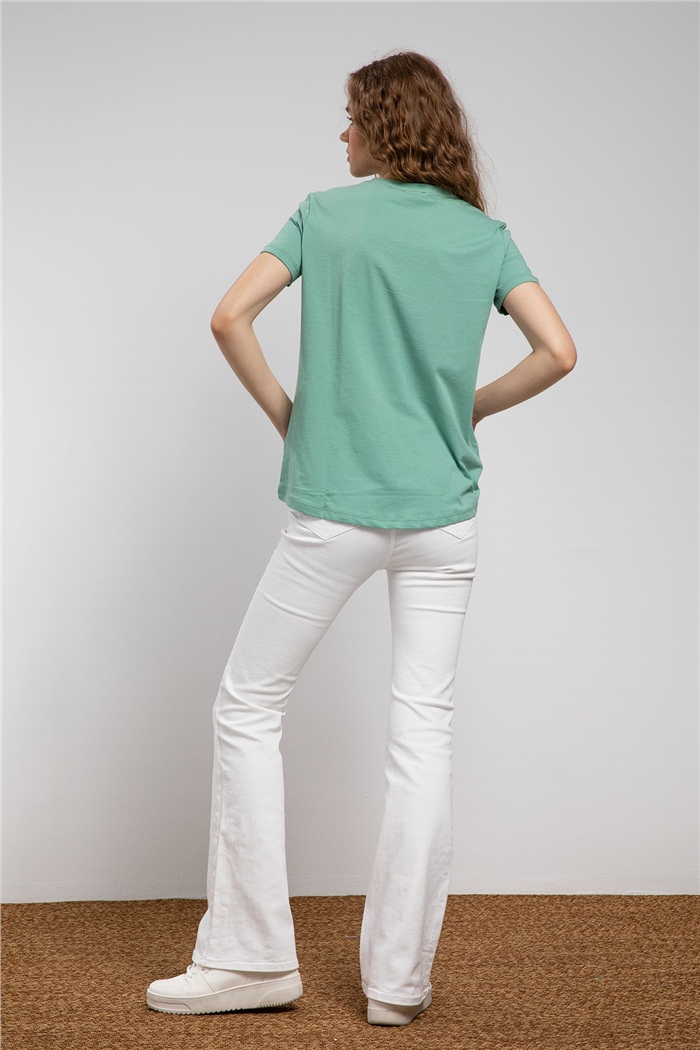 Avrile Kalp Baskılı T-Shirt  MİNT YEŞİLİ  A21-10432